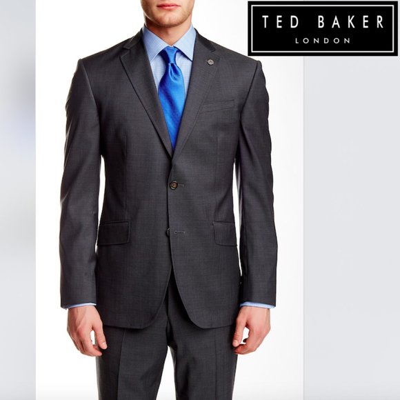 🆕Ted Baker Gray Two Botton Wool Suit Blazer Notch - Picture 1 of 7